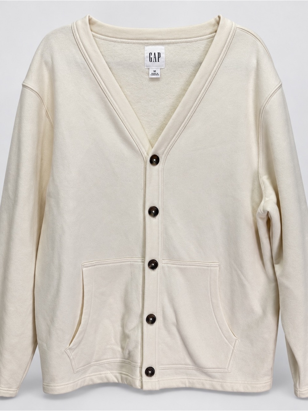 GAP Men's Cream V-Neck Button Cardigan
